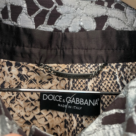 dolce & gabbana floral metallic button up jacket. brown silver silk logo blazer - Picture 3 of 9